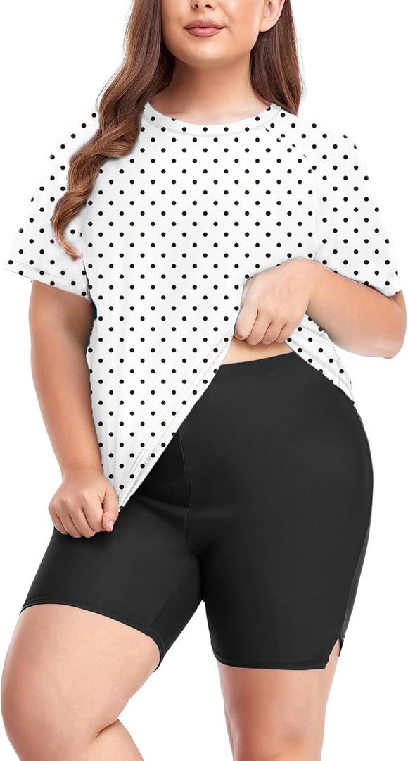 Inno Women's Plus Size 2 Piece Rash Guard Swimsuits Short Sleeve with Boyshorts UPF 50+ Surfing Swimwear 1X 2X 3X 4X 5X 6X