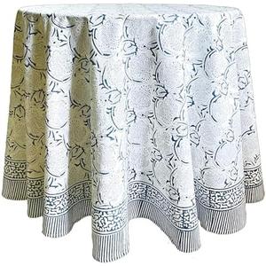 ATOSII Santorini 100% Cotton Round Boho Fall Tablecloth, Handblock Floral Table Cloth Linen for Kitchen Dining I Parties Wedding Outdoors Christmas Thanksgiving I 90" Inches Round I 6 Seater