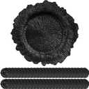 Pack of 50 Black Charger Plates Bulk, 13" Plastic Reef Chargers for Dinner Plates, Round Charger Plate with Floral Reef Design for Dinner Wedding Party Table Setting Decoration