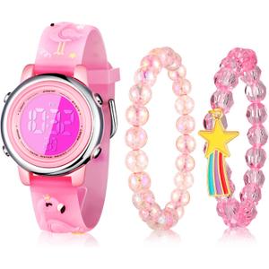 Yaomiao 3 Pieces Kids Unicorn Digital Sport Watches and Bracelets,7 Color Lights, Alarm, Stopwatch, 3D Waterproof Watch Gift for Girls 3-10 Years Old