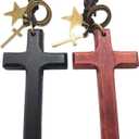 2 x Vintage Wooden Cross Rear View Mirror Accessories, Big Size Cross Car Mirror Charms Safe for Windshields, Cute Car Accessories Hanging Ornament Universal Automotive Interior Decor (Black)