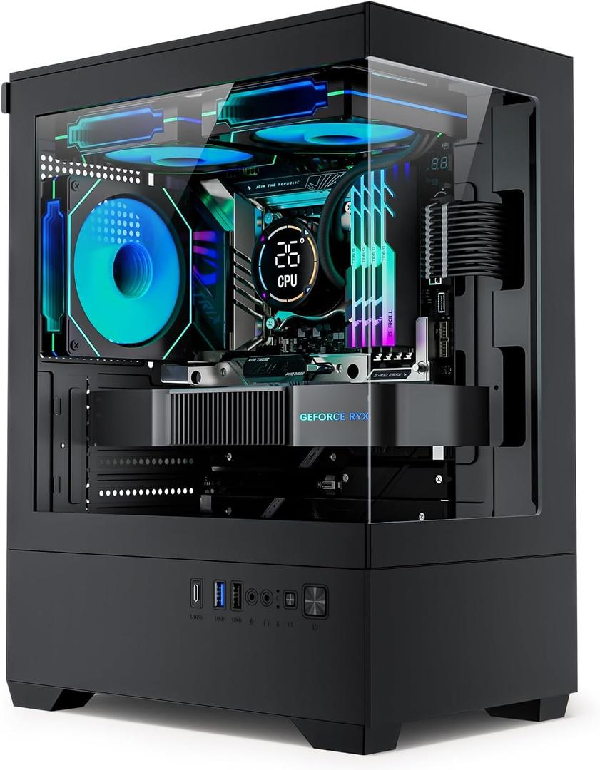 Micro ATX PC Case, Gaming MATX PC CASE with 3 PWM ARGB Fans Pre-Installed, Type-C Full-View Dual Tempered Glass, Cpmputer CASE Black