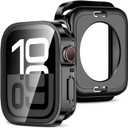 Amizee 2 in 1 Case [2-Pack] Compatible with Apple Watch Series 11/10 46mm with Built-in Screen Protector, Straight Edge Hard PC Full Body Protective Cover for iWatch 46mm, Black