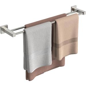 FORIOUS Double Towel Bar Racks Holder for Bathroom 24 Inch, Heavy Duty SUS304 Stainless Steel Square Dual Towel Rail Wall Mount, Brushed Nickel