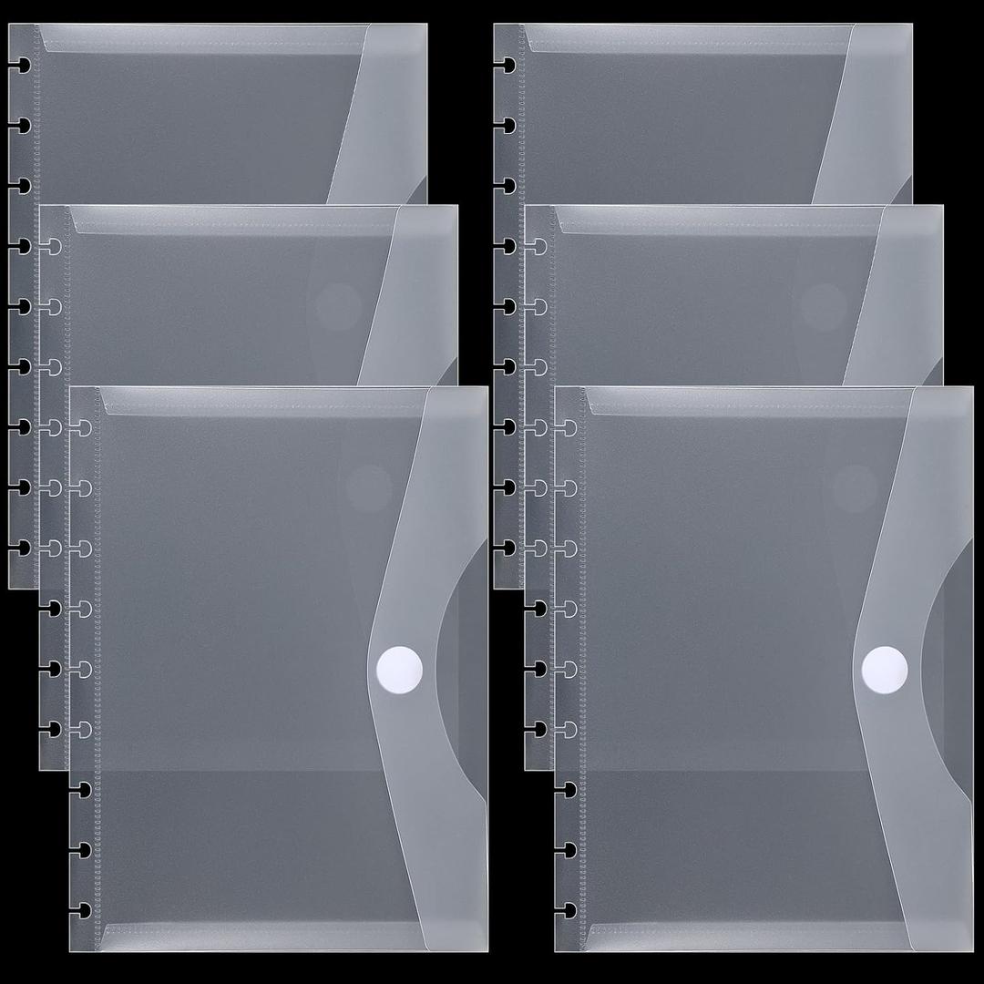 6 Pack 9 Disc Planner Pockets 7 x 9.25 Inches Medium Size Discbound Notebook Dividers Planner Inserts Envelopes Pocket for School Office Home Work Organizer