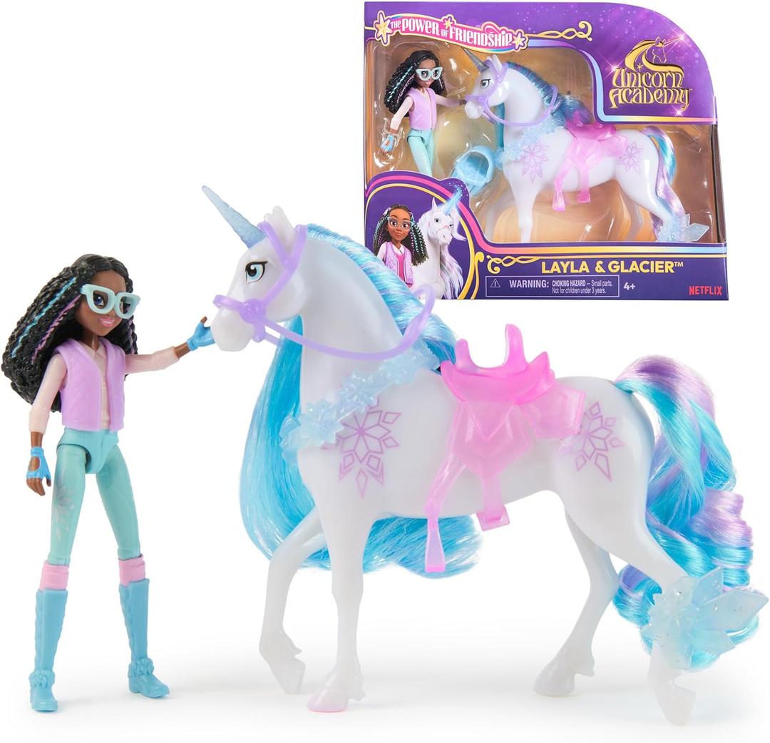 Unicorn Academy, Layla & Glacier Power of Friendship Set with Translucent Saddle & 2 Power Accessories, Dolls & Unicorn Toys for Girls Ages 4 and up