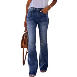 KUNMI Women's Flare Bell Bottom Jeans High Waisted Wide Leg Bootcut Jeans Stretchy Denim Pants, Size: 18