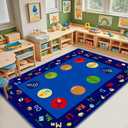 Large Classroom Rug, 6.56Ft ×9Ft Kids ABC Rugs for Toddler Playroom, Education Preschool Carpet for Learning Alphabet, Numbers, Words, Area Elementary Playmat for Daycare Nursery Kindergarten
