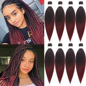 Ombre Burgundy Braiding Hair Pre-stretched 8 Packs 18 Inch Kanekalon Yaki Texture Pre-stretched Hair For Braiding Professional Synthetic Hair Extension Itch Free Hot Water Setting (18", T1B/900#)