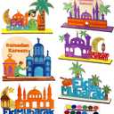 MUOUAKATE 6 Pcs Wooden Ramadan and Eid Crafts Kit, Paint Your Own Ramadan Activities for Boys Girls Ages 3-10 11 12, Ramadan Gifts for Ramadan Eid Party Supplies Class Home Table Decoration