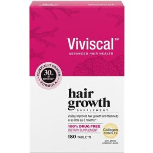 Viviscal Hair Growth Supplements for Women, Thicker Fuller Hair Support for Thinning Hair and Hair Loss, with Biotin and Marine Collagen, Drug-Free, 180 Tablets, 90-Day Supply, BBD 12/2028