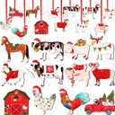 24 Pcs Wooden Farm Animal Christmas Ornaments Wooden Christmas Farmhouse Rustic Ornaments Hanging Red Truck Christmas Tree Decorations Cow Pig Rustic Christmas Decor Ornaments for Xmas Trees Crafts