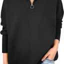 ANRABESS Women Quarter Zip Oversized Casual Loose Rib Knit Cozy Pullover Sweaters Top 2025 Fall Fashion Outfits Clothes (Small, Black)