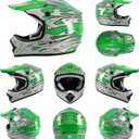 TCMT Youth Dirt Bike Helmet DOT Certified - Kids Full Face Motocross ATV Helmet with Goggles, Gloves and Helmet Bag for Off-Road, BMX, MX, Street Riding (Green, Youth Small)