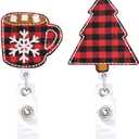 Buffalo Plaid Christmas Tree Retractable Badge Reel ID Tag, with Alligator Clip,24in Nylon Cord, Nurse Office Employee Name Badge