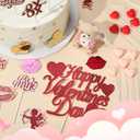 2 x 28 Piece Valentine's Day Cake Decorations Set, Acrylic Heart Cake Engraved Cake Topper Cupcake Envelope Angel Bear Lips XO Heart Love for Valentine's Day Wedding Anniversary