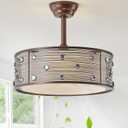 20" Farmhouse Fandelier Ceiling Fan with Light, Rustic Chandelier Ceiling Fans with Lights Remote Control, Caged with 6 Speeds for Bedroom, Living Room, Nursery (Brown)