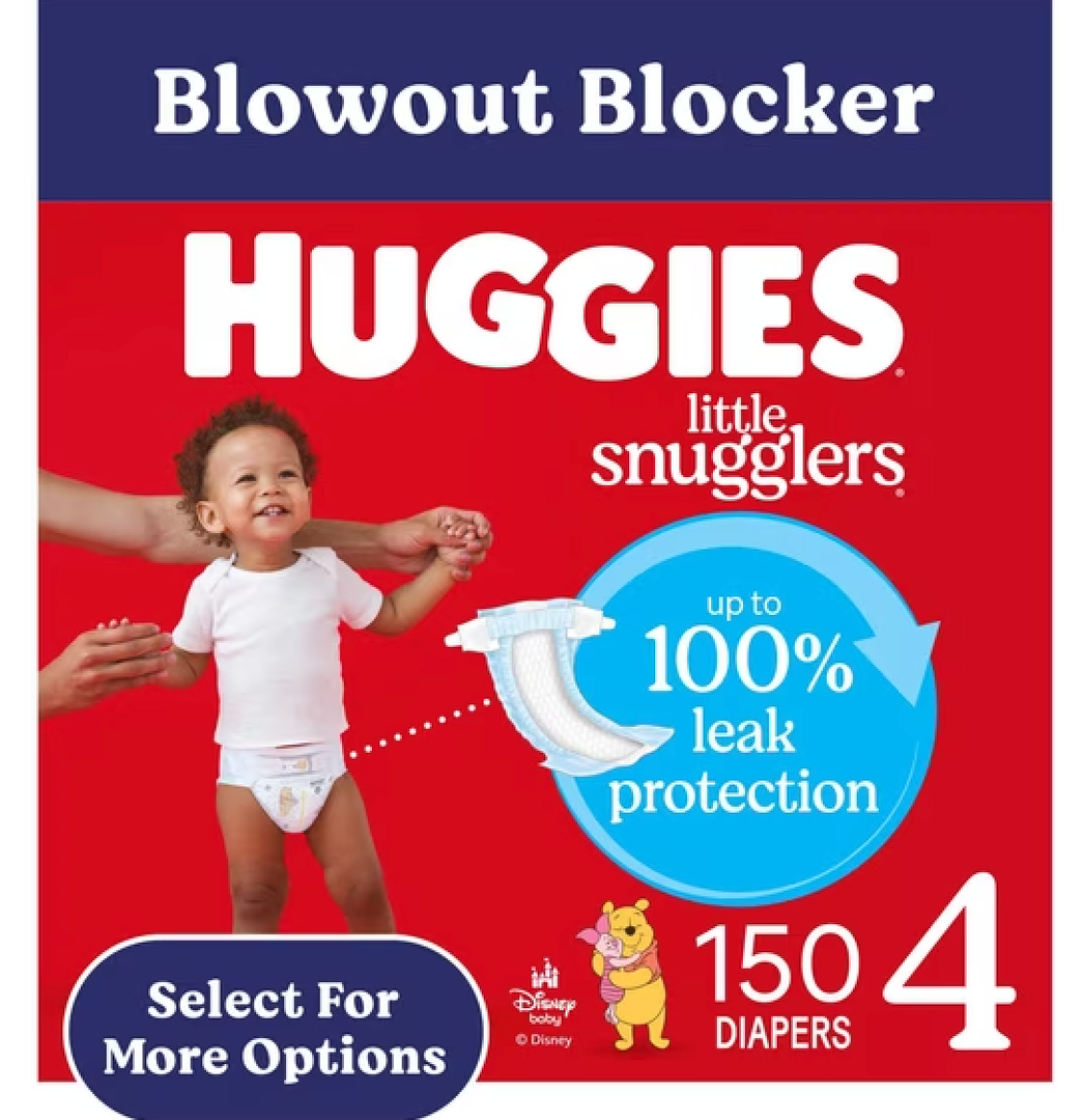 Huggies Little Snugglers Fragrance Free Baby Diapers, Size 4 (22-37 lbs), 150 Count (6 Packs of 25)