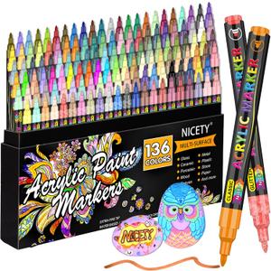NICETY 136 Colors Acrylic Paint Markers, Extra Fine Tip Point Acrylic Paint Pens for Rock Painting, Canvas, Wood, Ceramic, Glass, Stone, Fabric, Crafts & Art Supplies