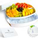 15" White-Colored Chilled Serving Tray - 3-Tier Ice Party Platter with 4 Compartments, Ice Tray & Lid, BPA-Free Melamine, Dishwasher & Freezer Safe for Fruits & Vegetables - Cutting Board Included