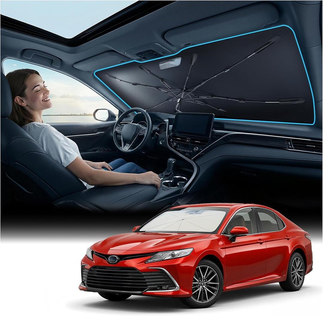 Nmoiss [Vinyl Coating Heat Shield] Windshield Sun Shade Umbrella Compatible for Toyota Camry 2018-2026 Accessories, Protect Car from Sun Rays & Heat Damage Keep Cool and Protect Interior