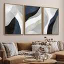 Large Abstract Framed Wall Art - Modern Canvas Wall Art Pictures Prints for Living Room Decor Natural Float Framed Artwork for Bedroom Kitchen Home Office Decoration 72" X 36" Set of 3 Blue Grey White