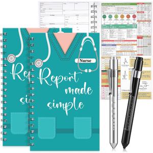 Pajean 4 Pcs Nurse Report Sheet Notebooks with Medical Pens Light Made Simple Pocket Journals Spiral Essentials Notepads for Nurse Appreciation Gifts Rn Student Clinical Supplies(Tall)