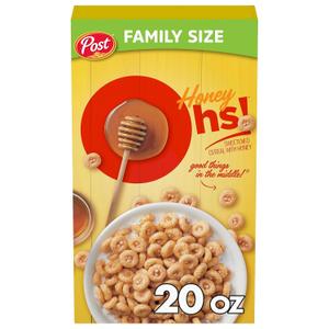 Honey Ohs! Cereal, Crunchy Sweetened Corn, Oats and Rice Os, Family Size Breakfast, 20 oz Box BB 16DEC26