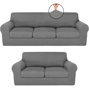 HunnmingRe Sofa Covers for 3 Cushion Couch Stretch Sofa and Loveseat Covers Set 2 Cushion Couch Cover Set Seat Slipcovers Furniture Protector for Living Room(5 Seats,Light Grey)