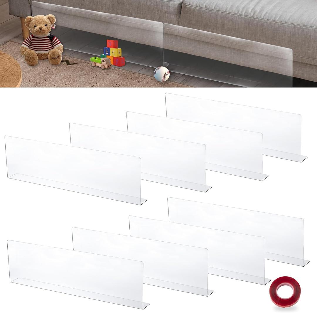 8 Pcs Clear Under Couch Blockers with Adhesive 15.8" L x 4.7" H Each,Adjustable Sofa Gap Bumper Under Bed Blocker for Pets Toy Blockers for Furniture,Stop Things from Going Under Sofa Bed