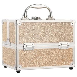 FRENESSA Makeup Train Case Portable Makeup Organizer Box 4 Trays Travel Makeup Storage for Makeup Tools Nail Kits Crafts Travel Makeup Box Gold