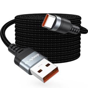 20 FT USB C Cable Long, 18W Fast Charging USB A 2.0 to USB-C Charge Cord 20 Foot 480Mbps Data Transfer Type C Black Braided for PS5, Xbox, iPhone 17/16/15, Galaxy S25/24/23 Andriod Phone etc.