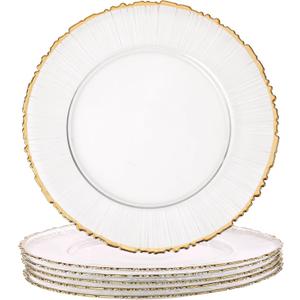 Complete Your Table Setting with our 13-Inch Glass Charger Plate-Set of 6Hand Blown Glass Charger Plates with Gold Rim