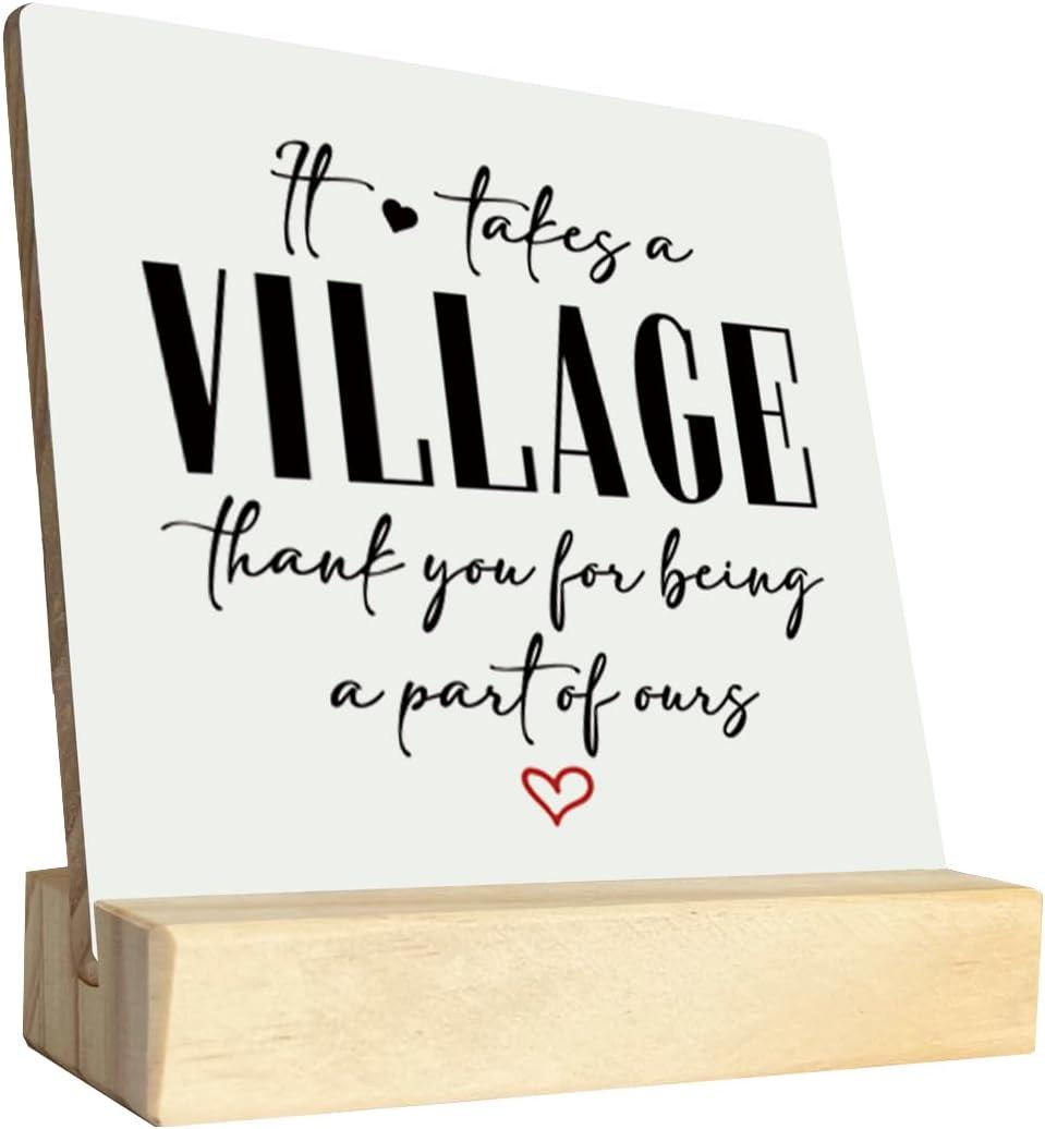 Thank You Wood Plaque Gift, It Takes A Village Thank You for Being A Part of Ours, Plaque with Wooden Stand, Meaningful Wood Sign Plaque Gift, Child Care Worker Gift B1