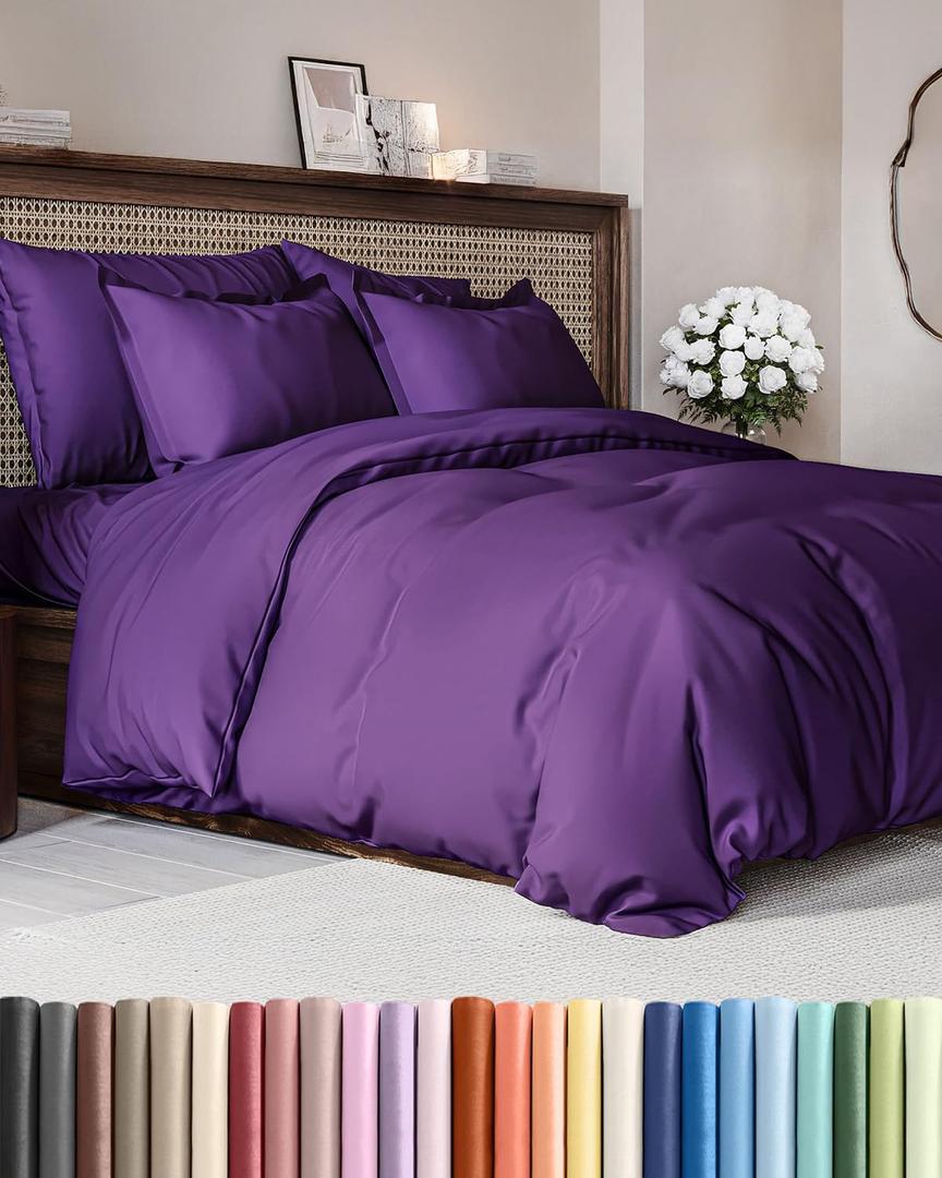Duvet Cover Queen Size - Extra Soft Queen Size Duvet Cover - Lightweight & Breathable - Easy Care and Fade Free with Zipper Closures and Ties - 90" x 90" Inches - (Purple) Comforter Not Included