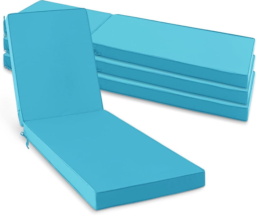 Summsun Chaise Lounge Cushions Outdoor Set of 4 - Waterproof and Fade Resistant Sun Lounger Replacement Cushions - Patio Lounger Pads with Removable Cover for Pool, Deck, Lawn, 72 x 21 x 3 Inch, Teal, 72" x 21" x 3" | 4 Pack