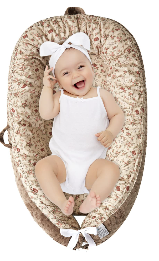 Hiseeme Baby Lounger Cover Baby Nest Cover Rustic Floral(Brown)
