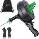 BACOENG 25Ft Drain Auger, Heavy Duty Plumbing Snake with Drill Adapter, Use Manually or Powered for Drain Clog, Shower Sink, Comes with Gloves and Bag (Green)