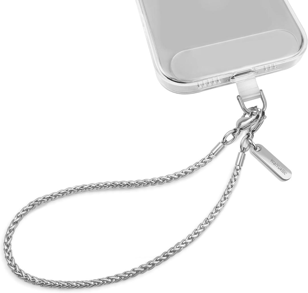 Phone Charm Strap Metal Chain Wristlet for iPhone case Hands-Free Phone Wrist Strap with 2 Tether Tabs Anti Theft strap for Women & Girls Travelling & Parties(Silver)