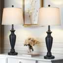 30" Tall Black Table Lamps Set of 2 for Living Room, Touch Control Bedside Lamps for Nightstand, 3-Way Dimmable Bedroom Table Lamp with USB A+C Ports and AC Outlet (2 LED Bulbs Included)