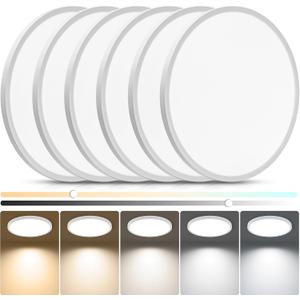6-Pack Ultra Thin 15.8" LED Ceiling Lights, 32W 3520LM Dimmable Flush Mount, 5CCT 2700K-6500K Adjustable, Edge-lit Low Profile Fixture for Bedroom Kitchen Hallway Basement, White