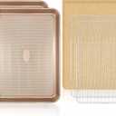 2 Pack 17'' Baking Sheet Set with Rack and Parchment Paper (2 Pans + 2 Racks + 50 Papers), Non-Stick Cookie Sheet with Food Cooling Rack, Heavy Duty & Warp Resistant, No Rust Large Baking Pan