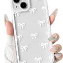 NITITOP Compatible with iPhone 13 Case Cute Clear Durable Ribbon Bowknot Pattern for Girls Women Soft TPU Transparent Full Camera Lens Shockproof Protective Phone Cover - White