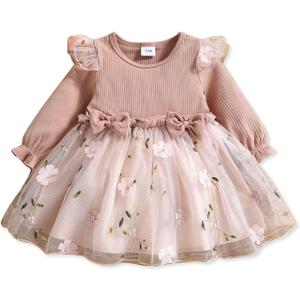 PATPAT Baby Girl Dresses Ruffle Sleeve Tutu Dress Butterfly Tulle Dress Flower Girl Party Birthday Princess Dresses (3-6 Months, Pink-2)