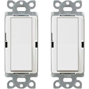 Lutron Claro On/Off Switch 15-Amp, Single-Pole, CA-1PS-WH-2, White, 2 Pack