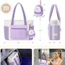 Wandering Nature Puffer Tote Bag for Work & Nurse, 2-Piece Tote with Mini Pouch, Fits 15.6" Laptop, Dual Inner Cup Holders (Purple)