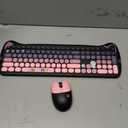 Cute Cat 2.4G USB Wireless Keyboard and Mouse Combo, Silent Keys, Candy Colors, Compatible with Notebook, PC (BlackPink-110Keys)