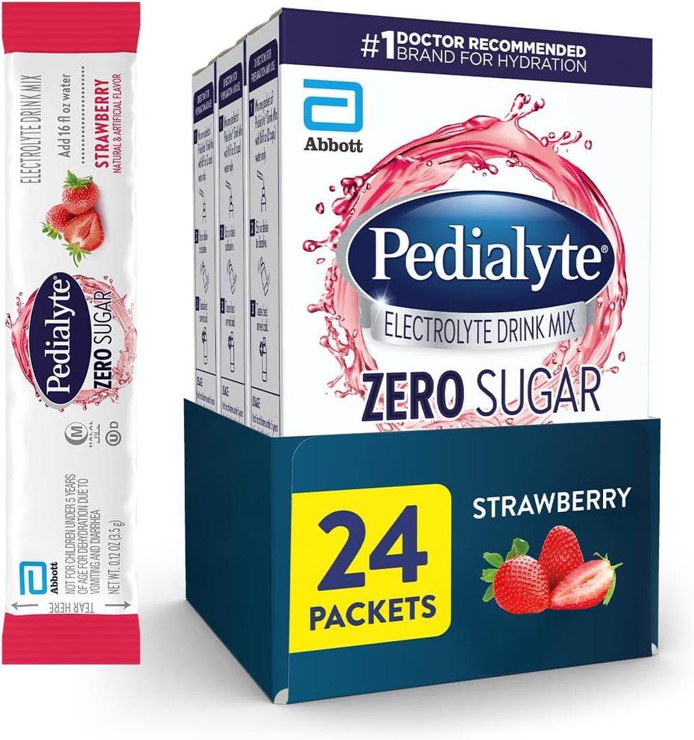 Pedialyte Electrolyte Drink Mix With Zero Sugar | Hydration With Key Electrolytes | Great Hydration Low in Calories | Strawberry, 24 Powder Packets (EXP 11/01/26)