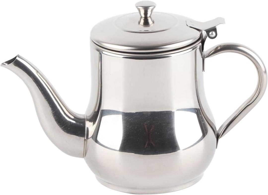 Stainless Steel Teapot with Removable Strainer, 30oz Gooseneck Pour Over Kettle for Loose Leaf Tea & Pour-Over Coffee, Modern Silver small coffee Tea Pot Infuser for 1-3 People, Home, Kitchen, Hotel
