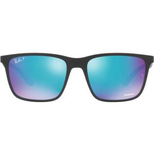 Ray-Ban RB4385 Liteforce Rectangular Sunglasses (Matte Black/Green Mirrored Blue Polarized)